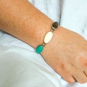 Multi Color Cabochon Link Bracelet 7.5" Vtg Liz Claiborne Silver Tone Jewelry